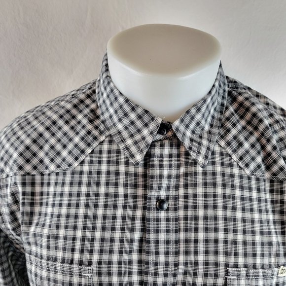 Lucky Brand Shirt Mens Large Black Pearl Snap Plaid Check Western Cowboy Rodeo - Picture 2 of 9